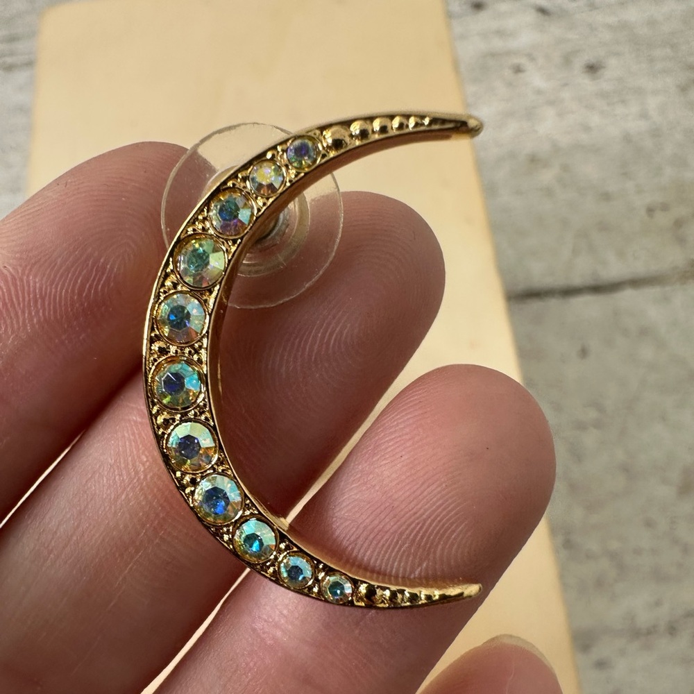 Vintage Kirk’s Folly AB Crescent Moon Postback Earrings - Picture 4 of 6